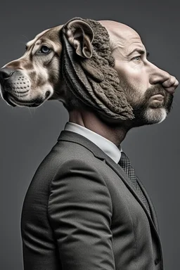 A man's head and a dog's body.