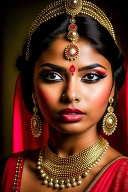 An Indian woman with bridal makeup