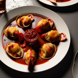 Ravioli with lobster claw dish, photo studio, realistic, renaissance style ,smooth, unreal engine 5, ray tracing, RTX, lumen lighting, ultra detail, volumetric lighting