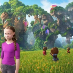  Greta Thunberg Wearing make up avatar in pandora toddler, full body, Pandora background