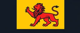 heraldry Lion, full body , black outline and red interior on yellow background, simplified vector logo