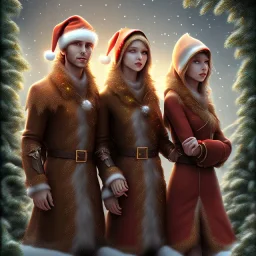 two elves. woman and man. Christmas scene. photorealistic. low-key