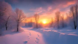 winter and magical sunset