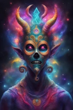 colourful masked horror inhumane godly being cosmic creature of magic