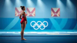 Olympic Games Women's Floor Exercises a lady is waiting while standing to performing her show