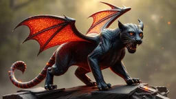 A panther with shimmering dragon scary ,cool wings