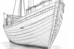 Drawing of a fishersboat, high detail, realistic, pencil drawing, paint details,