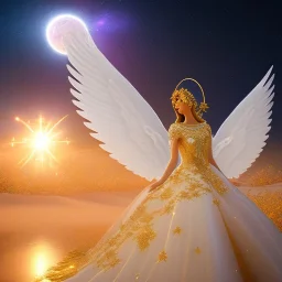 Flower, angel, beautyfull place,amazing, cosmic, colors, planet, gold, realistic, photo real, stars night, detailed, high contrast, 8k high definition, unreal engine 5, extremely sharp detail, light effect, light background