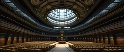 Ego Perspective standing in the centre of the UN Assembly Hall, hyperrealistic 16k, 3d rendering, expressively detailed, dynamic light, expressive lighting,