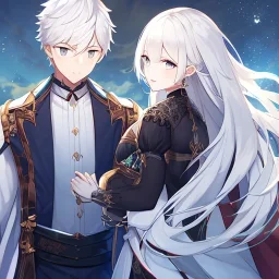 Twins, boy and girl, white hair, silver eyes, royal