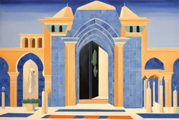 a gothic_arab gate in a blue-tiled wall in futurism stye by artist "Gino Severini",by artist "Marianne von Werefkin"