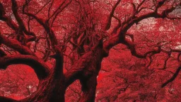 red tree, highly detailed, boutyfull desktop wallpaper, comic style, human faces on tree