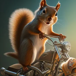  highly detailed and realistic squirrel member wearing a vest and a bandana riding a chopper, high detail, realism, vibrant colours, graffiti accents, complementary colours, splash art, perfect composition, beautiful detailed intricate insanely detailed octane render trending on artstation, 8 k artistic photography, photorealistic concept art, soft natural volumetric cinematic perfect light, chiaroscuro, award - winning photograph, masterpiece, oil on canvas, raphael, caravaggio, greg rutko