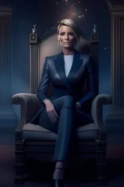 Robin Wright in The House of Cards, reimagined by industrial light and magic, sitting in the chair, final season, movie poster