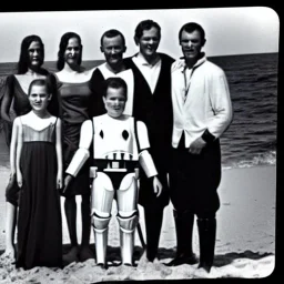 Creepy old family photo of star wars type people at the beach