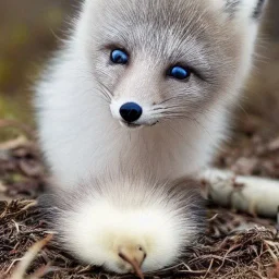 adorable baby arctic fox with deer antlers