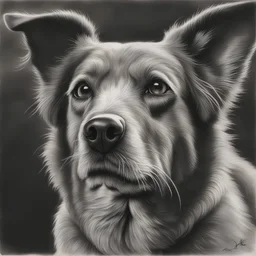 a single barking dog face, charcoal, detailed, realistic