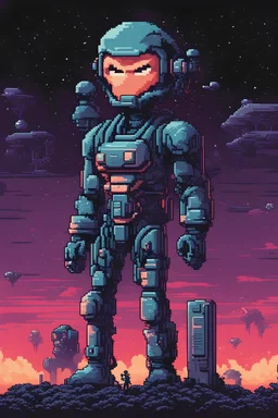 a hero, 90's movie , un pixel art , for a retro gaming 2D style, against aliens