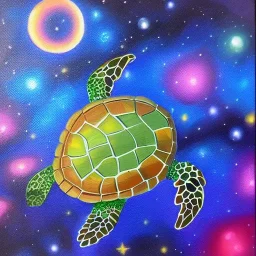 Oil painting style turtle and universe