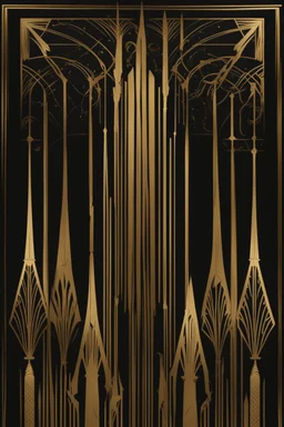 gold art deco border made of wands on a book cover, delicately designed on a black background