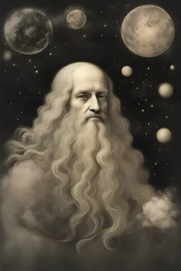 The Cosmic Void; Leonardo Da Vinci; Celestial Art; Ink Wash; black with iridescent pastels