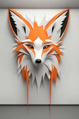 bright white wall, akin to a perfectly smooth A4 sheet of paper full orange and white fox wall sculpture. No colors or textures distract—just a seamless, silky expanse., photo, 3d render, dark fantasy