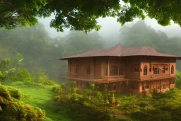 old Konkan house,in forest, lake, misty