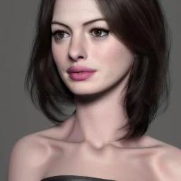 perfect Anne Hathaway, face and bust, wearing victoria secret, highly realistic, highly detailed