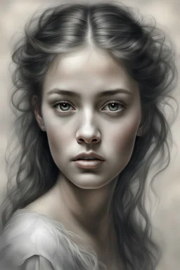Girl portrait, beautiful look, a painting of a woman Pencil Sketches by Albert Eckhout high quality, colorfull, highly detailed, In a mesmerizing composition, an uncanny and elusive digital pet emerges from the depths of an acrylic painting. This enigmatic creature embodies a haunting aura, its form shrouded in mystery and intrigue. The image, a hyperrealistic painting, showcases meticulous details that breathe life into the ethereal being. Its translucent and iridescent skin flic