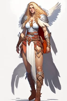 female aasimar barbarian with traveler cloths half body shot dnd character