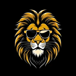 Website header logo with a lion wearing black sunglasses