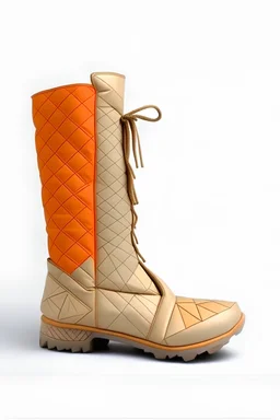 Embossed triangles beige very long puffer boots with patched orange and brown triangles