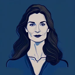 2d Illustration of a 30 year old beautiful American woman, front view, flat single dark blue background