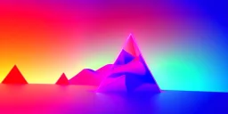 3d rendering. Abstract futuristic neon background. Fantastic landscape with glowing geometric triangular frame and mountains