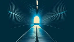 Coming down the tunnel ramp, the warmth of the blues crackles., monochromatic hue, minimalistic risograph duotone design effect, two color palette, veiled contrast, golden hour glow