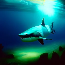 Drawing of 'Humungus Monster Megalodon' ,underwater,by gaston bussiere, greg rutkowski, yoji shinkawa, yoshitaka amano, tsutomu nihei, donato giancola, tim hildebrandt,oil on canvas, cinematic composition, extreme detail,fit full head inside picture,16k