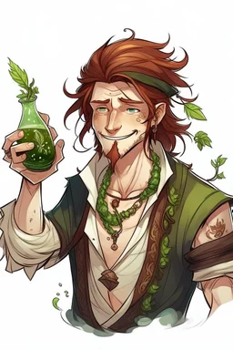 drunk wet pirate nereid male with auburn hair and seaweed