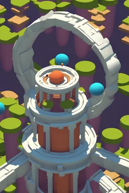 Screenshot of isometric indie platforming game where you control a sphere that bounces on pillars