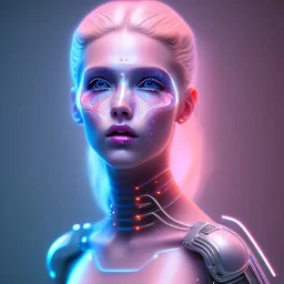 cyberpunk, head, women, portrai, tron sketch of a girl on lined paperA beautiful one nude body of a make up smiling woman blond long hair, alone, high key lighting, volumetric light high details with white stripes and blue eye, smiling with plump pink lips, flowers around, unreal engine petit prince belle fine, profil de trois quart, grand front cosmique, peau bleu cristalline, yeux bleu, perle sur le front long cheveux blond et rose etoilé, cristaux sur le corps, collier de grande princesse, l