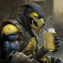 mortal kombat character, scorpion, drinking a mate,