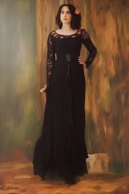 Full body portrait, painting, medium shot lady MidwesternGothic