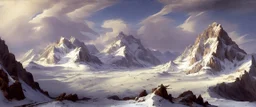 epic mountains in snow by Andrea del sarto