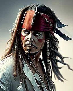 Captain Jack sparrow, full-scale head and shoulders portrait, 8k resolution concept art portrait by Greg Rutkowski, Artgerm, WLOP, Alphonse Mucha dynamic lighting hyperdetailed intricately detailed Splash art trending on Artstation triadic colors Unreal Engine 5 volumetric lighting Splash art fantasy