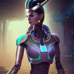 Nefertiti cyberpunk, full body, robocop, Egypt background