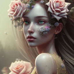 flower beautiful girl,utra realistic,highly detailed, sharp focus, insanely detailed, parallax flowers, honeybee, fantasy art, intricate detailed, elegant, fog, Special Lighting, Vibrant, color Scheme, forest, unreal engine 5