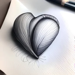 um sketch de um coração no formato de concha