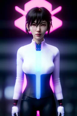 portrait, Asian cyborg woman, ghost in the shell style :: symmetry photography, cyberpunk, pink hair, makeup, long line eye, light iris, :: black samurai armor, japanese traditional pattern, wires and circuits, pink, white, black :: cinematic, Ultra realistic, dark scene, soft color, highly detailed, unreal engine 5, RTX, ultra detail, 3d, finely drawn, high definition.