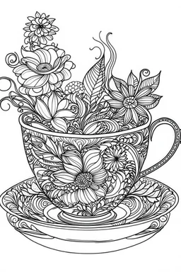 Outline art for coloring page, AVANT GARDE ONE ENGLISH TEACUP, coloring page, white background, Sketch style, only use outline, clean line art, white background, no shadows, no shading, no color, clear