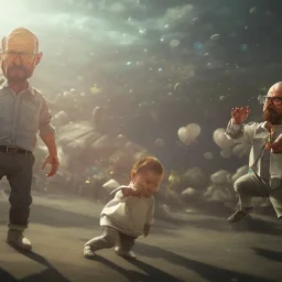 Walter white toddler, full body, angry, Buddha body, dynamic pose, tokio background, dramatic lighting, hyper realistic, unreal engine, 8k, upscale