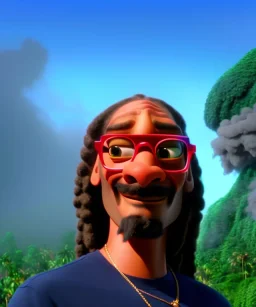 Snoop Dogg, smoke weed, burning dollars, jungle background, hyper realistic